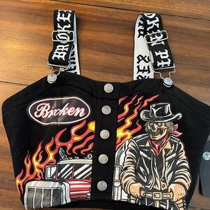 Broken Promises Road Black Front Snap Crop Tank Top Brand New w/Tags Sz S